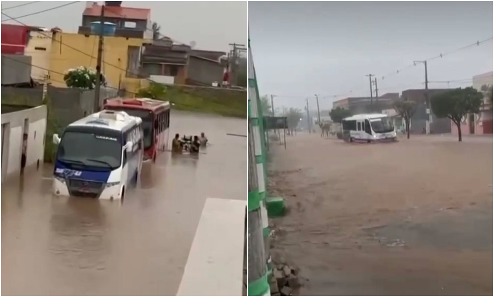 Grande volume de chuva volta a inundar ruas e imóveis na cidade de Araci
