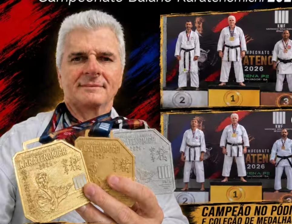 Karateca de Serrinha é campeão em duas categorias e chega a 68 medalhas na carreira