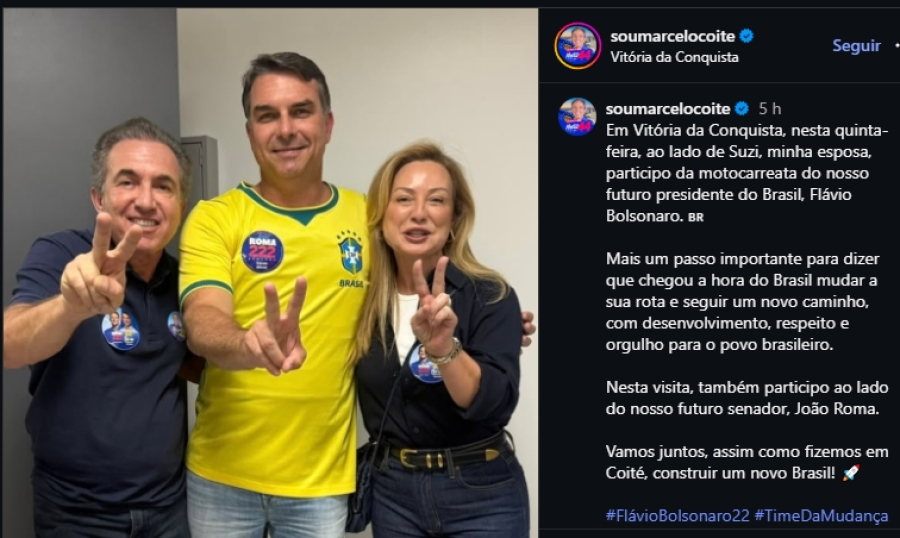 Prefeito de Coité encontra Flávio Bolsonaro em Vitória da Conquista e reafirma apoio