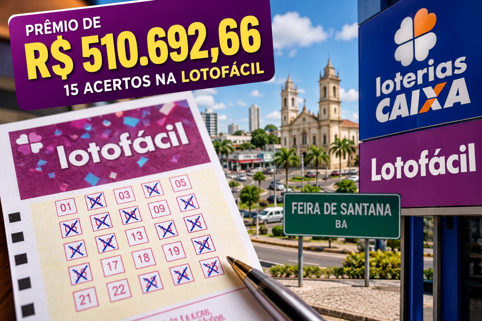 Aposta de Feira de Santana acerta 15 números da Lotofácil e leva mais de R$ 510 mil